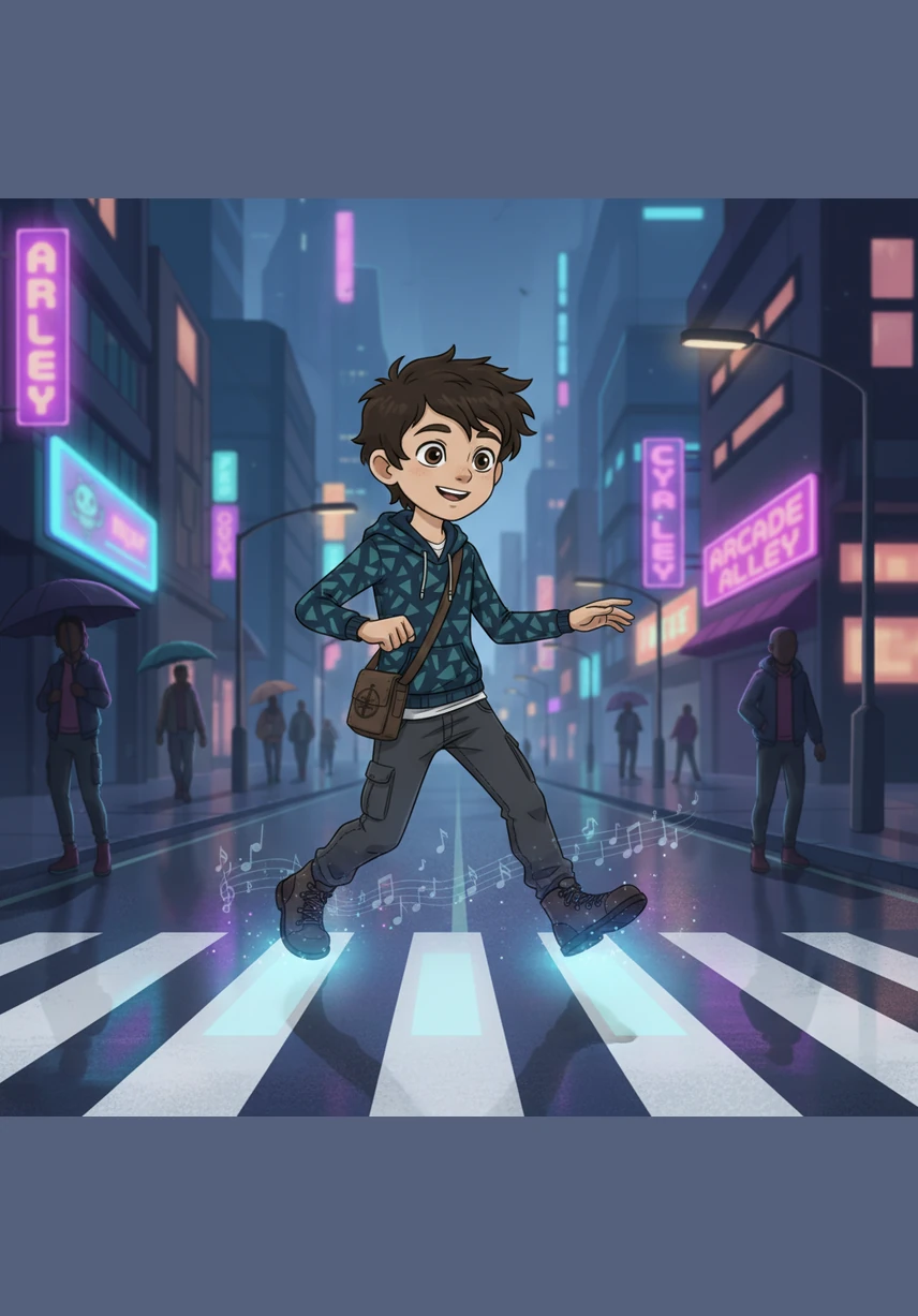 Down on the busy street, Leo stepped onto the zebra crossing and imagined each white stripe was a key on a giant piano. With every hop, he heard a silent melody ringing through the air, turning his walk into a song.