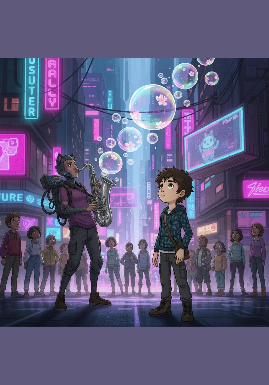 A street performer played a silver saxophone on the corner, and Leo watched as the music seemed to turn into iridescent bubbles. The notes floated above the crowd, carrying the scent of jasmine and the rhythm of a heartbeat.