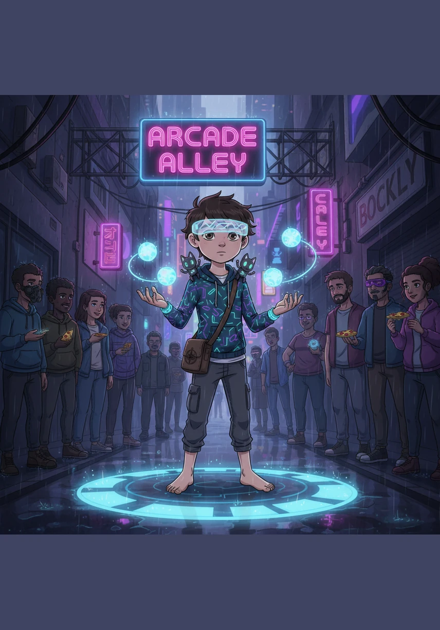 When a light rain began to fall, the pavement transformed into a shimmering mirror reflecting the neon signs. Leo peered into a deep puddle and saw a whole other world upside down, where the city lights danced like jellyfish.