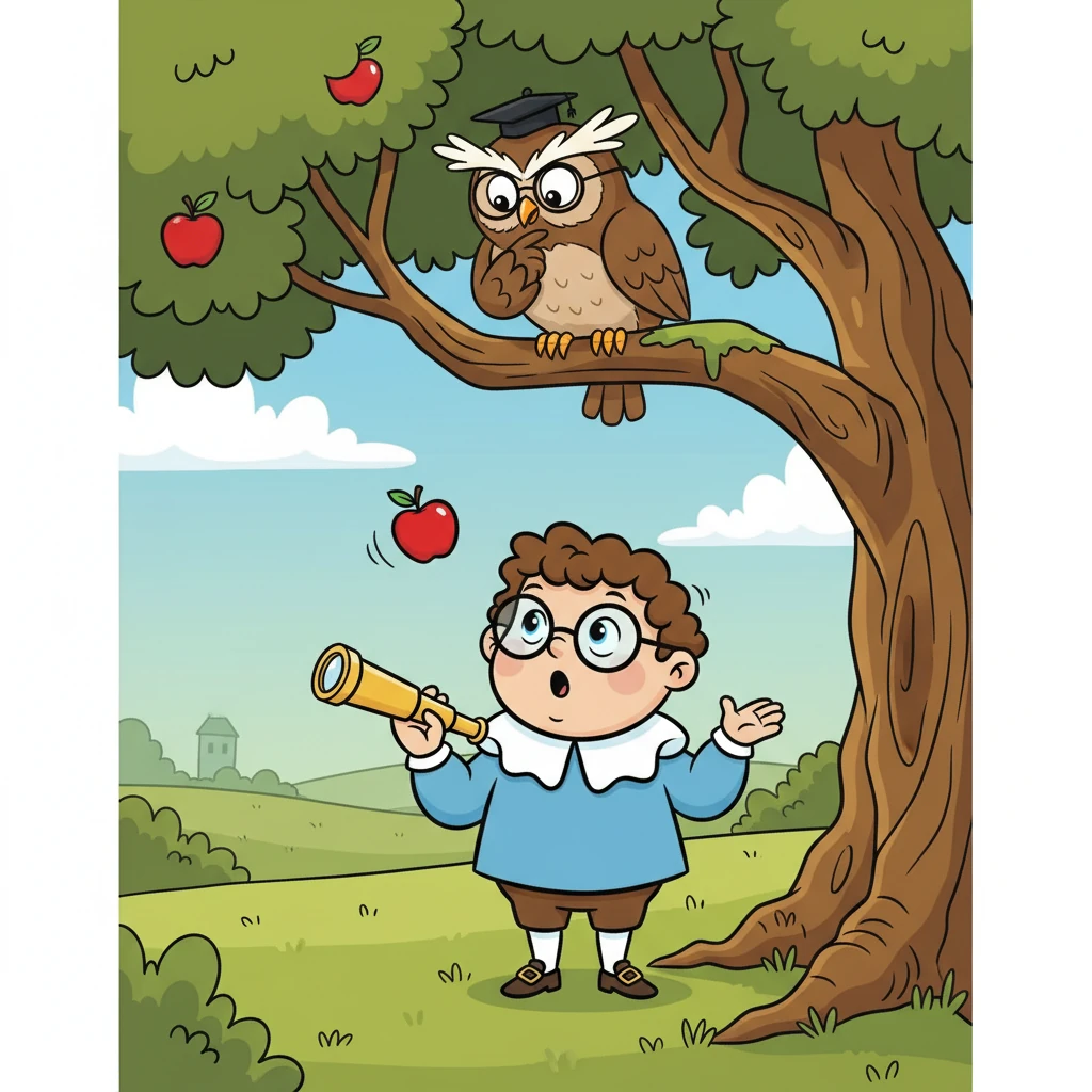 A wise old owl, Professor Hoot, perched nearby. He explained, "Newton, you experienced inertia! An object at rest stays at rest, and an object in motion stays in motion unless acted upon by a force."