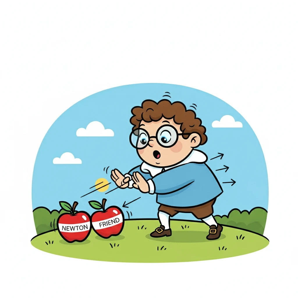 Professor Hoot demonstrated Newton's Third Law. He had two apples, Newton and a friend. When Newton pushed his friend, he felt the same force pushing back.