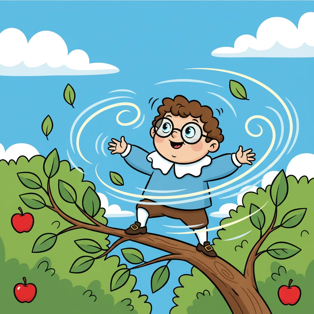 Back on the tree, Newton felt the wind. He understood how the wind's force could make the leaves dance. He was no longer just an apple; he was a student of motion!