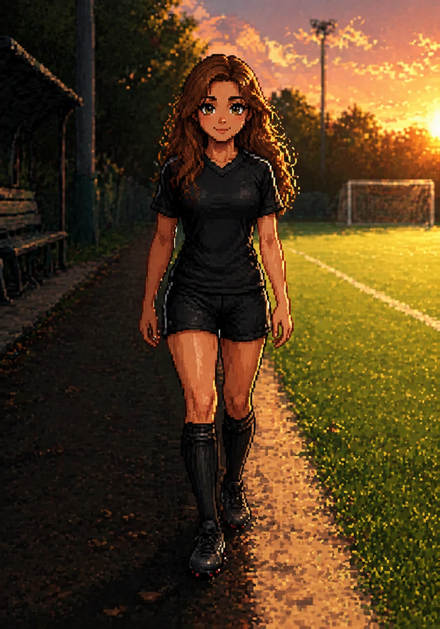 After the practice ends, Lulu walks slowly toward the edge of the field where the shadows meet the light. She looks directly forward, her eyes sparkling with a secret, dreamy inspiration that speaks of big dreams yet to be realized.