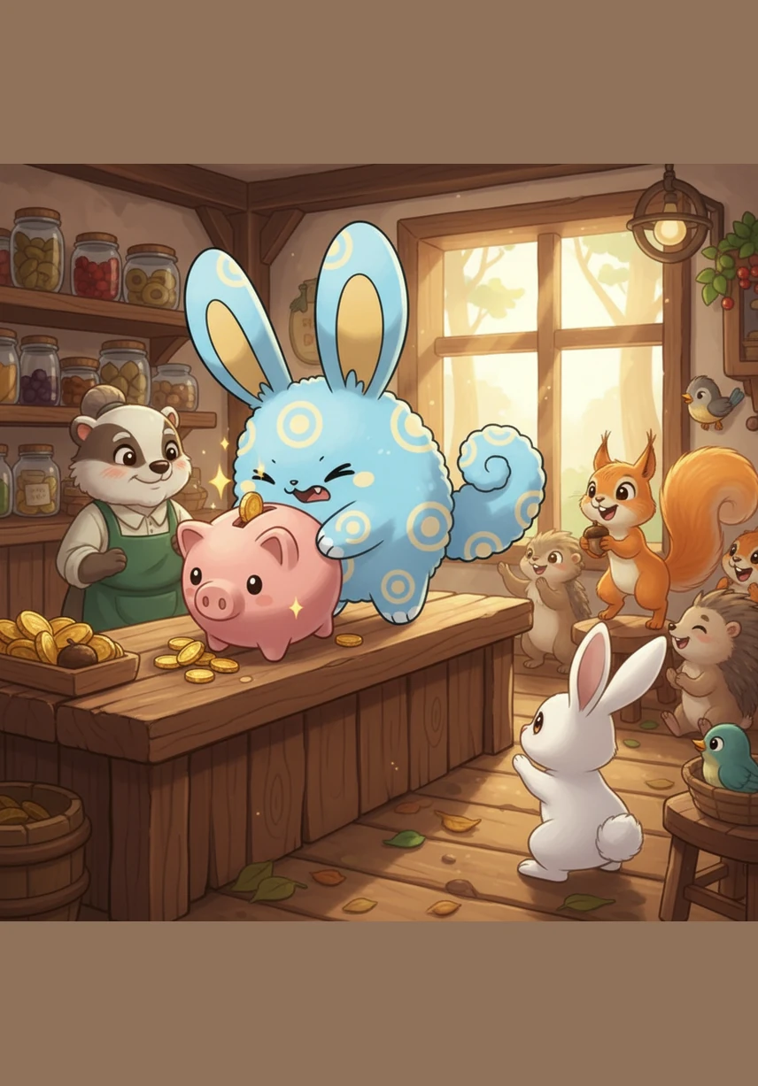 Într-o dimineață însorită, pușculița devine atât de grea încât Pipo abia o poate ridica, semn că este timpul să meargă în sfârșit la magazin. Cu inima plină de emoție, el merge la vânzător și numără cu atenție bănuții pe tejgheaua de lemn. Toate animalele din pădure s-au adunat să îl încurajeze pe micul lor prieten.