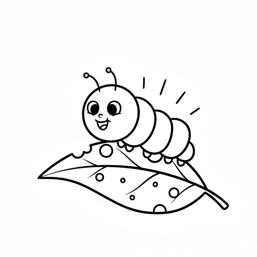 Pip the caterpillar loved to munch. She munched on a big green leaf, making tiny holes with every bite. Her little body was round and happy, full of leafy goodness. The sun warmed her back as she nibbled.