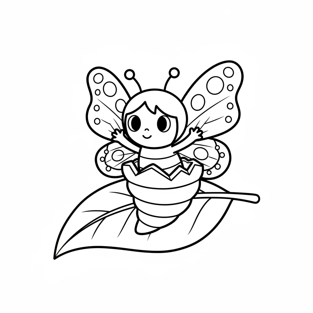 Slowly, carefully, a head emerged. Then, two beautiful, crinkled wings! Pip stretched them out gently. They were soft and colorful, ready to unfurl in the warm air.