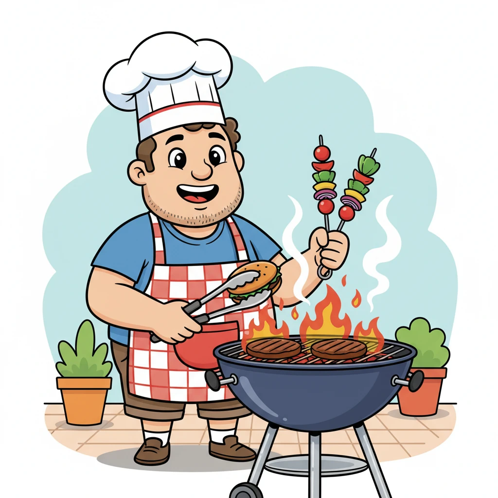 With newfound confidence, Gus expertly flips juicy burgers and skewers vibrant vegetables on his now perfectly organized grill. Flames dance cheerfully, reflecting his growing skill and passion.