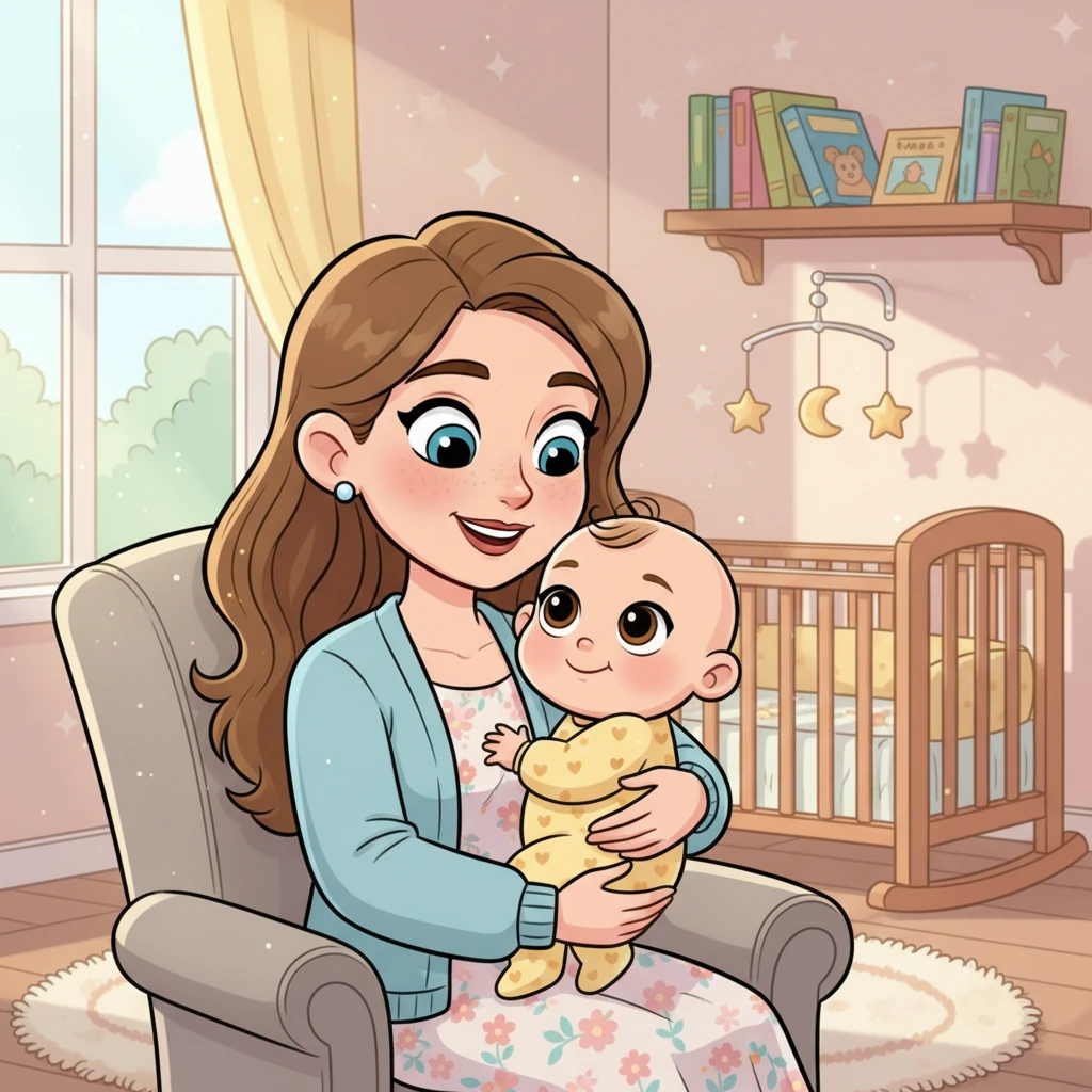 Léa, un adorable bébé aux grands yeux curieux, est blottie dans les bras doux et chaleureux de sa maman. Sa maman la regarde avec un amour infini, un sourire rayonnant illuminant son visage. C'est le tout début d'une merveilleuse aventure, le cadeau précieux de la vie.