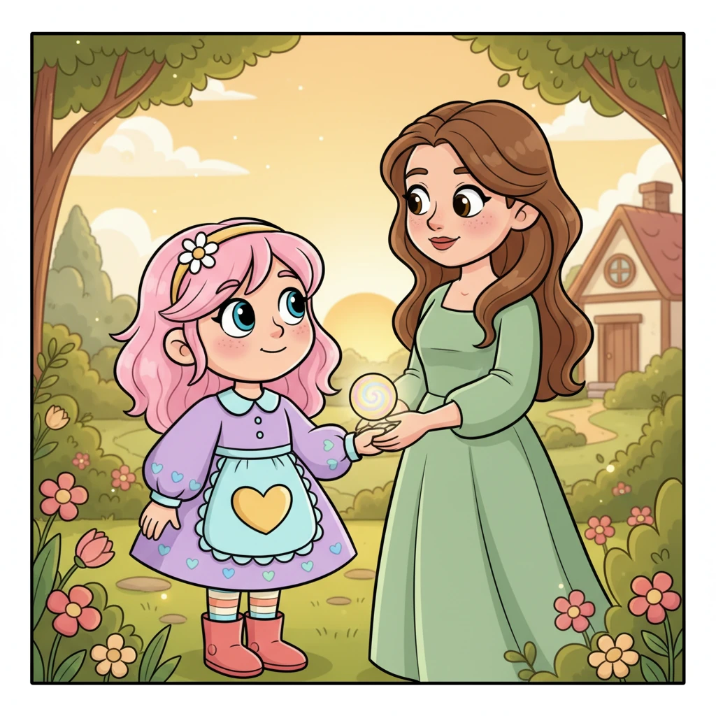 Maintenant un peu plus grande, Léa regarde sa maman, un regard rempli de gratitude et de compréhension. Elle réalise que le plus beau cadeau de tous n'est pas un jouet ou un vêtement, mais la vie elle-même, donnée et nourrie par l'amour de sa maman. C'est le cadeau le plus précieux qui soit.