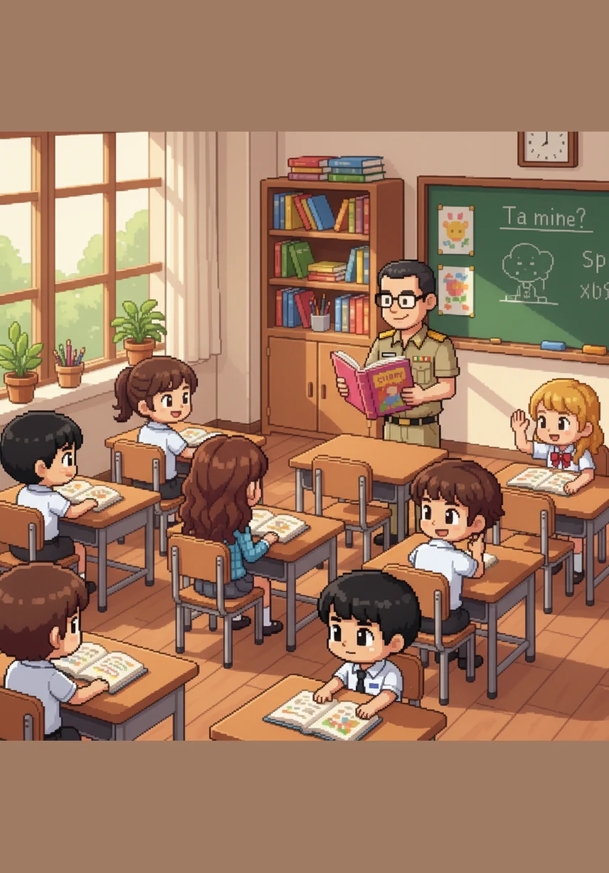 The entire class sits in a large circle on the floor, each student sitting behind an instrument they have learned about. Under Teacher Natthawut’s gentle guidance, they play a simple song together, creating a harmonious ensemble that celebrates their friendship and culture.