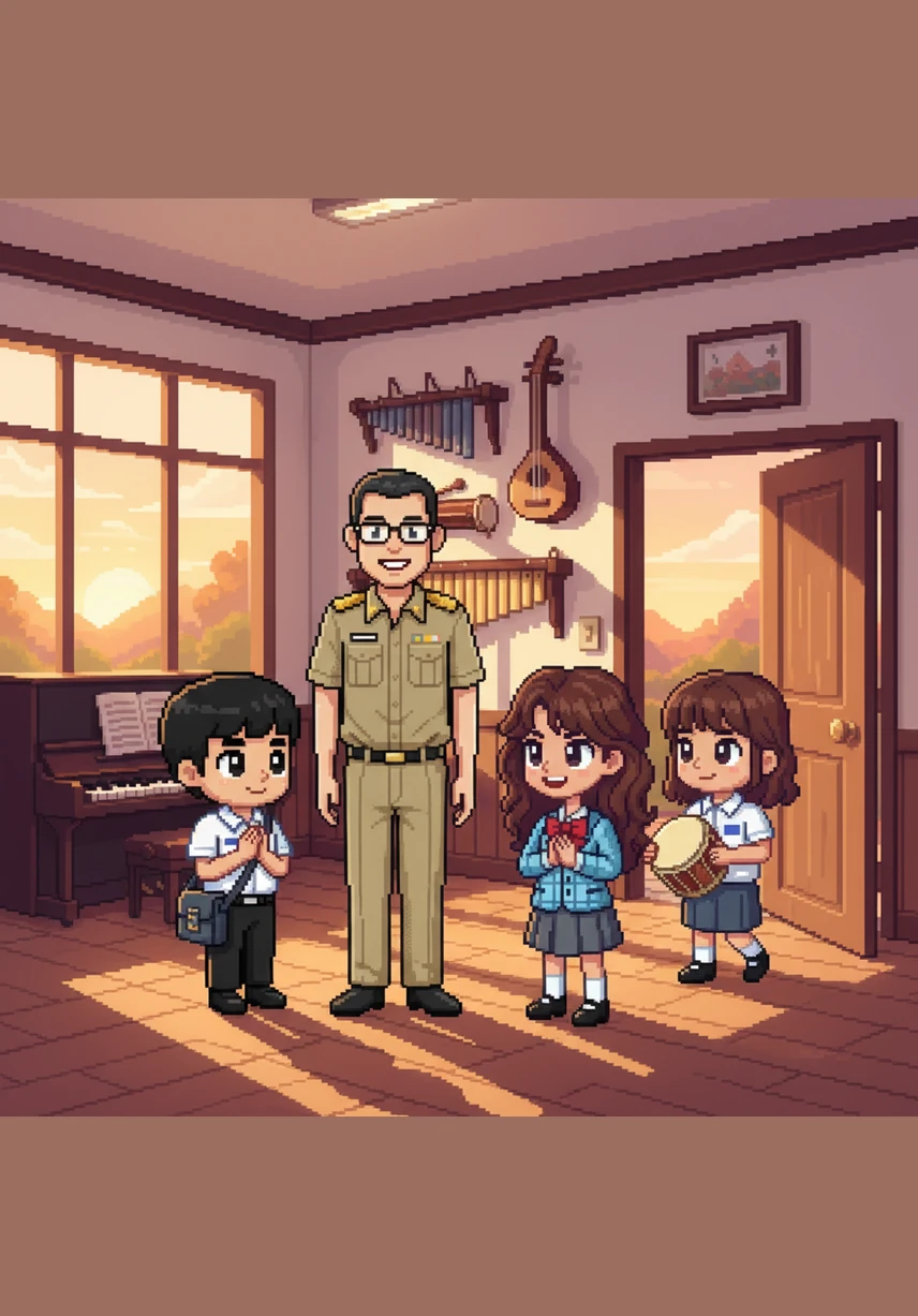 As the golden sun sets outside the windows, the students thank Teacher Natthawut for the wonderful lesson. They leave the music room with happy smiles and light hearts, carrying the rhythms and melodies of Thailand with them as they head home.