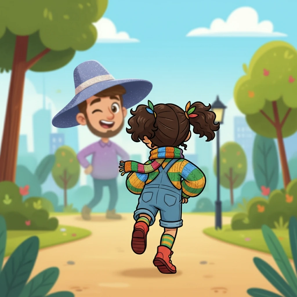 The man cleared his throat, winked, and said, "You seem knowledgeable about happiness." Before Daria could respond, she turned and ran, the man and his glittery hat fading behind her as she fled.