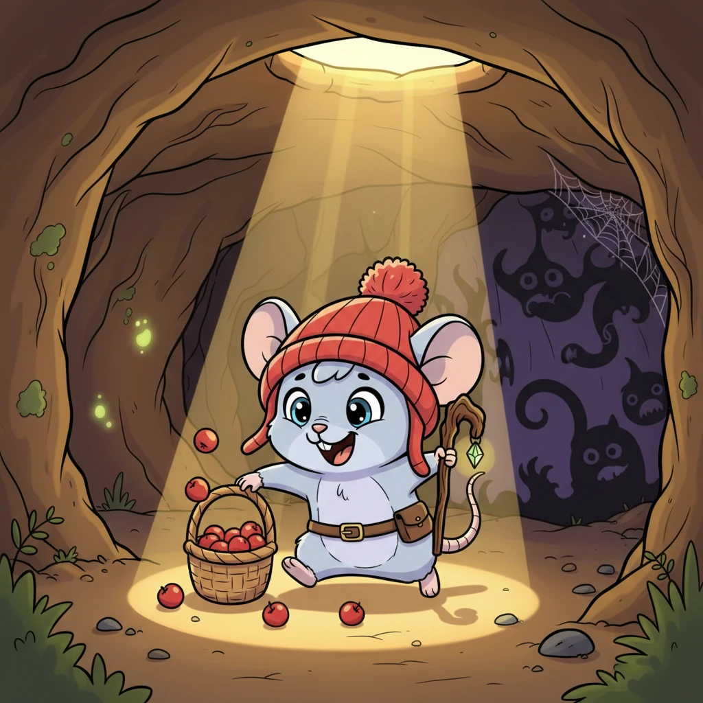 Pip was a happy little mouse who loved sunbeams and tasty berries. He lived in a cozy burrow filled with light, but one thing made his whiskers tremble: the deep, scary dark. He would always scamper away from shadowy corners, preferring to play in the brightest spots.