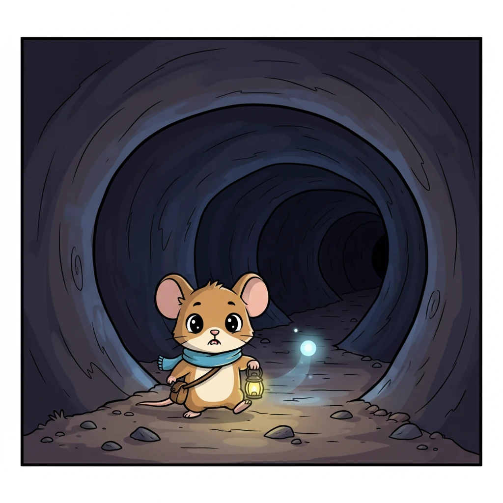 Taking a deep, shaky breath, Pip took a brave step forward. The darkness swallowed him whole, but he kept moving, one tiny paw after another. He imagined his courage as a small, steady light guiding his way through the winding tunnels.