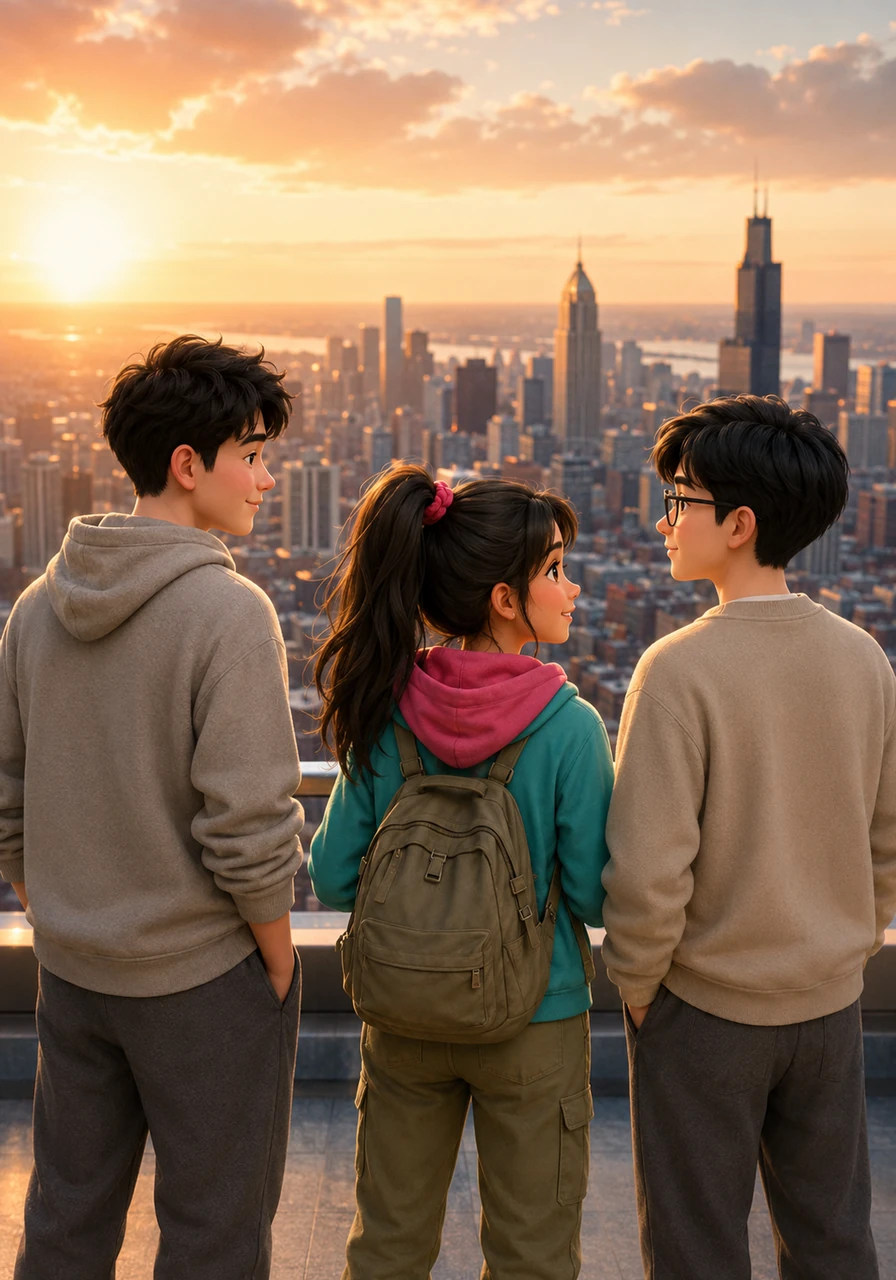 The view of the sprawling city brings back a wave of deep nostalgia for their carefree teenage school days in the United States. To Ichiro, Lyn May, and Song Wu, it feels as if they were just sitting in that Wisconsin classroom together yesterday. Time has flown by, but their special bond has remained completely unchanged.