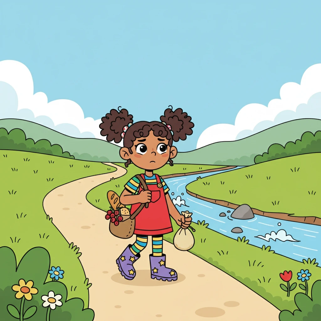 Packing a small bag with bread, dried fruit, and a water skin, Parwana set off on her journey. The path was long and winding, leading her through lush green meadows and past rushing streams. She felt a mix of excitement and a little bit of fear.