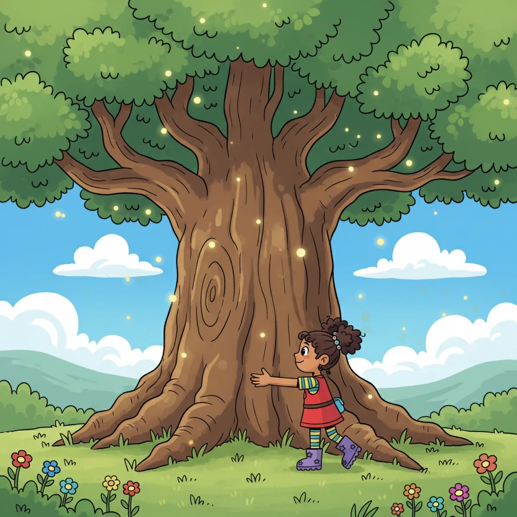 In the center of the valley stood a giant, ancient tree. Its branches reached towards the sky like welcoming arms. Parwana felt a powerful connection to the tree, as if it was calling to her.