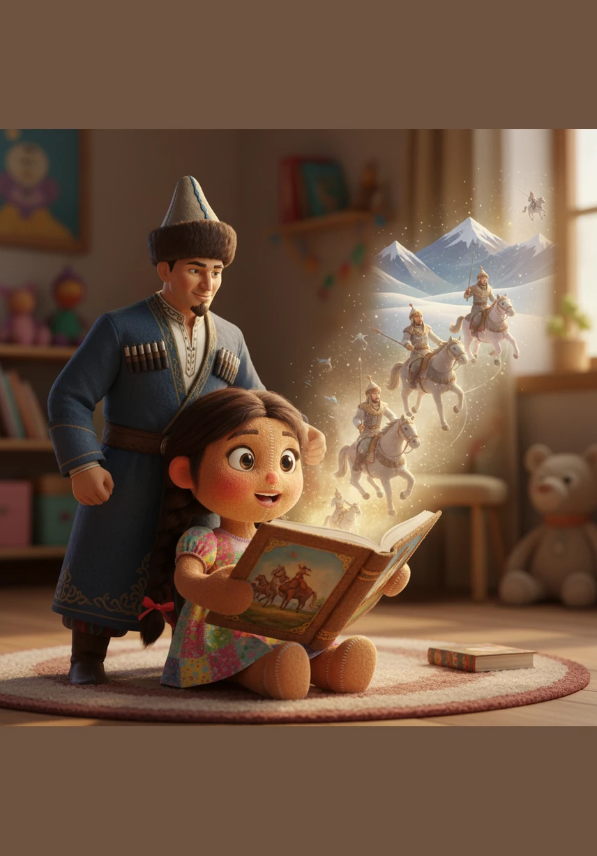 Девочка начинает читать первое предложение вслух. Я читаю про приключения, и это очень интересно, — говорит она папе. Она замечает, что слова в книге складываются в удивительную историю, которая оживает в ее воображении.