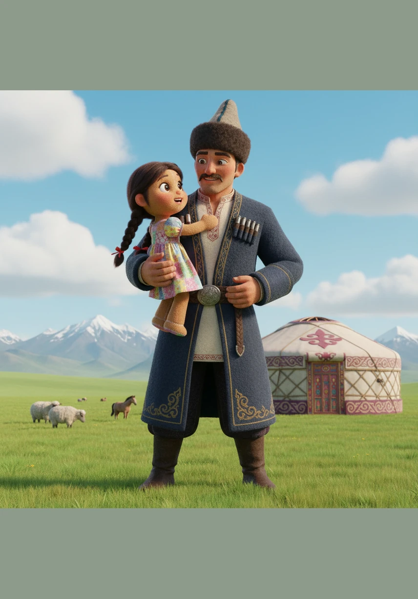 Летнее солнце медленно заходит за горизонт, окрашивая небо в розовые тона. На столе лежит книга, а счастливая Айсулу обнимает папу. В конце страницы вопросы: 1. Что делает Айсулу летом? 2. Что принес папа? 3. Тебе нравится читать? Задание: Расскажи о своих летних каникулах.