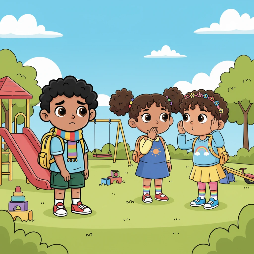 Algunos compañeros no entendían por qué Amir estaba siempre callado y solo. "No habla casi nada," susurraban. "Parece que no quiere jugar." Pero Amir sí deseaba unirse, solo que las palabras no le salían y el miedo a equivocarse lo mantenía en silencio.