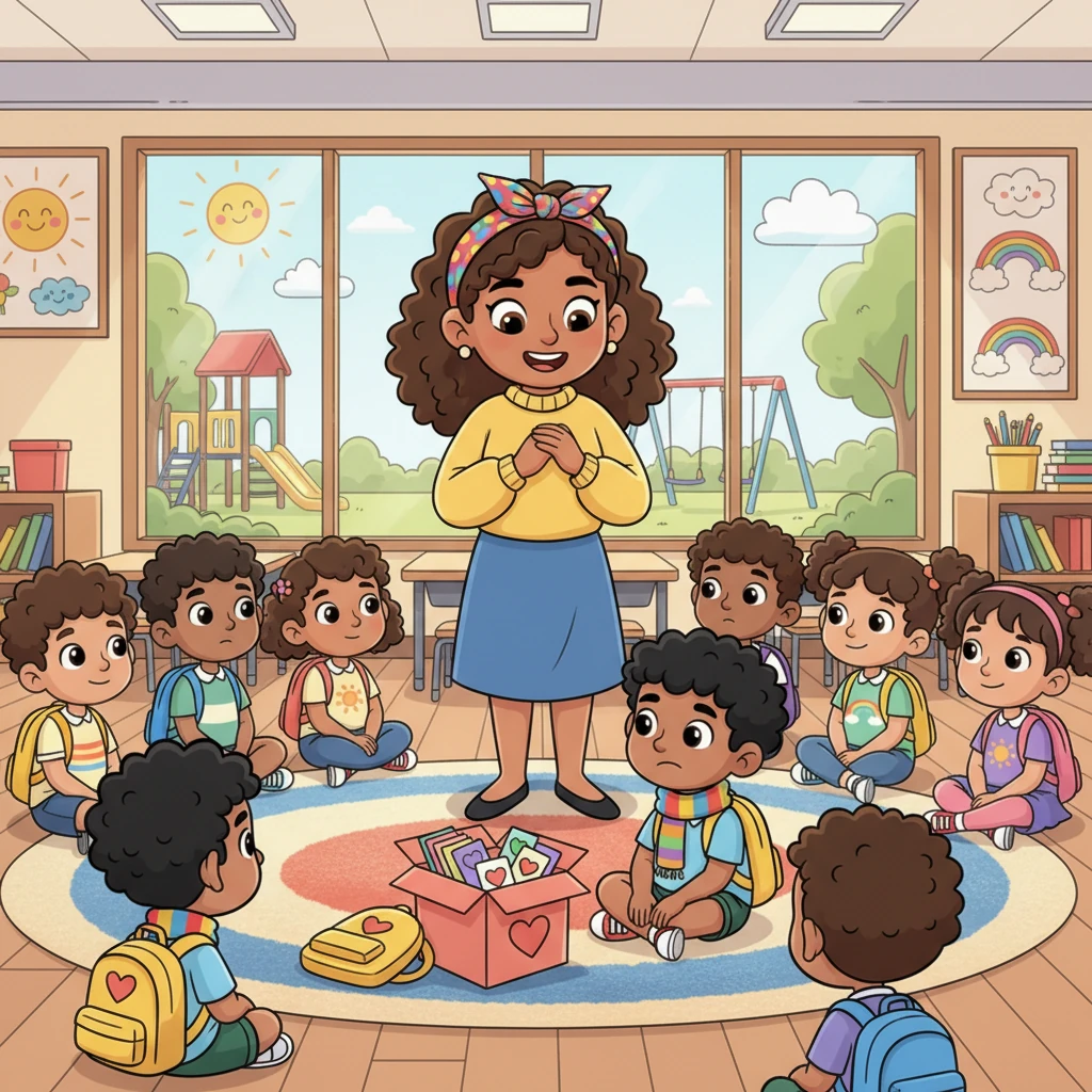 La maestra Marta, con su corazón grande y observador, notó la soledad de Amir. Decidió que era momento de una actividad especial, algo que ayudara a todos a abrir sus corazones. Con una sonrisa, pensó en la magia de la empatía y la conexión.