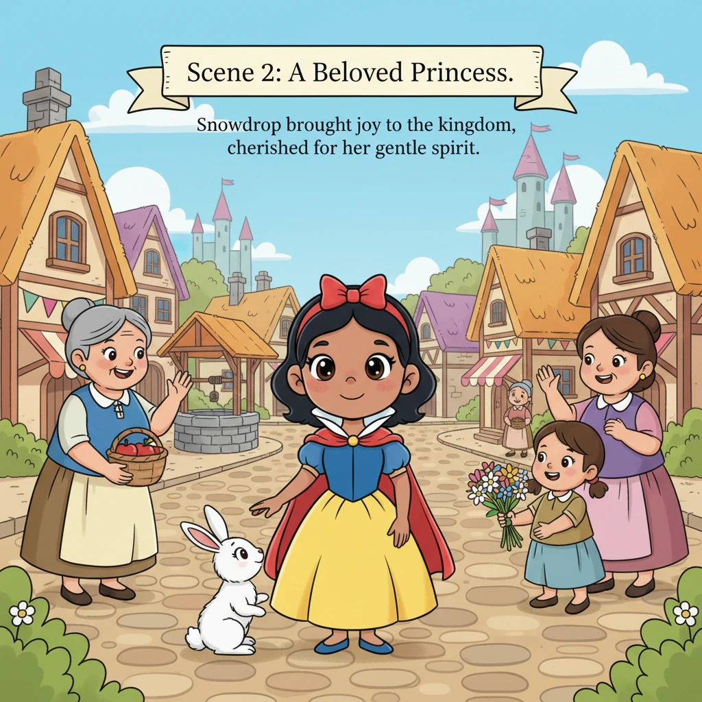 The little princess, named Snowdrop, brought immense joy to the kingdom. She was cherished by all for her gentle spirit and radiant beauty, growing mo