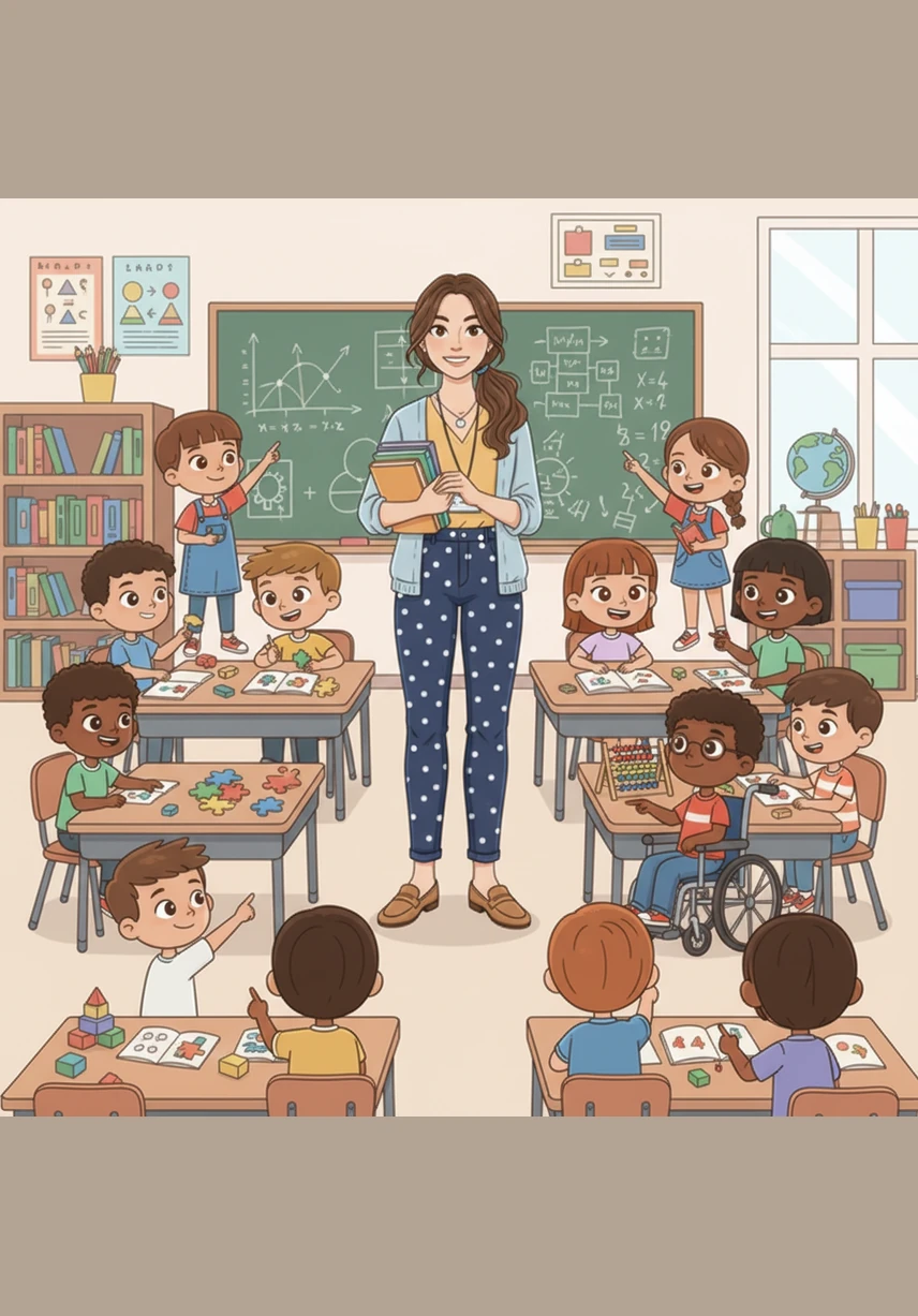 During math and reading, the students show off how smart they are by solving tricky puzzles and sharing big ideas. Ms. Angelina watches them with pride, realizing that these little learners have taught her just as much as she taught them. Their curiosity and clever questions make every lesson feel like a grand adventure.