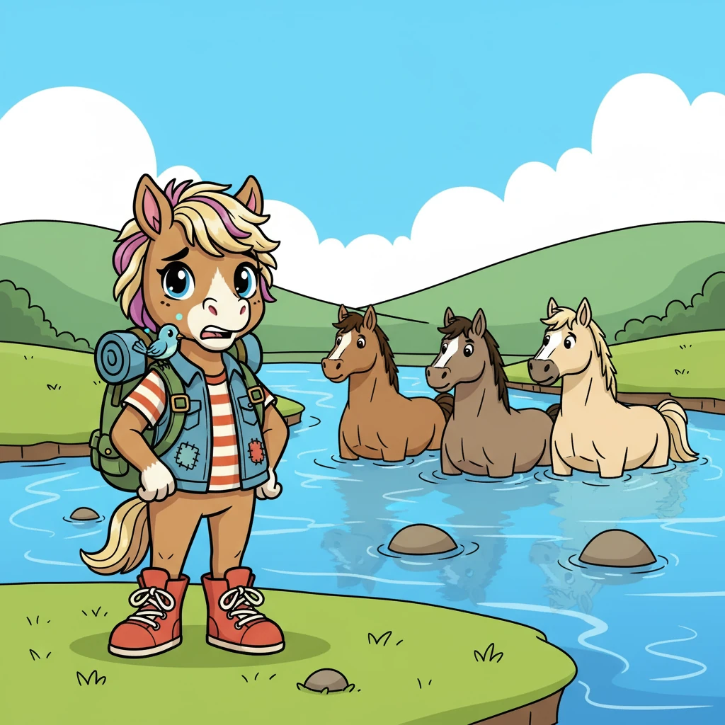 She watched as a group of older, bigger horses easily waded into the water. They seemed so confident and strong. Willow, however, felt a knot of fear tighten in her tummy. She had never crossed such a large body of water before.
