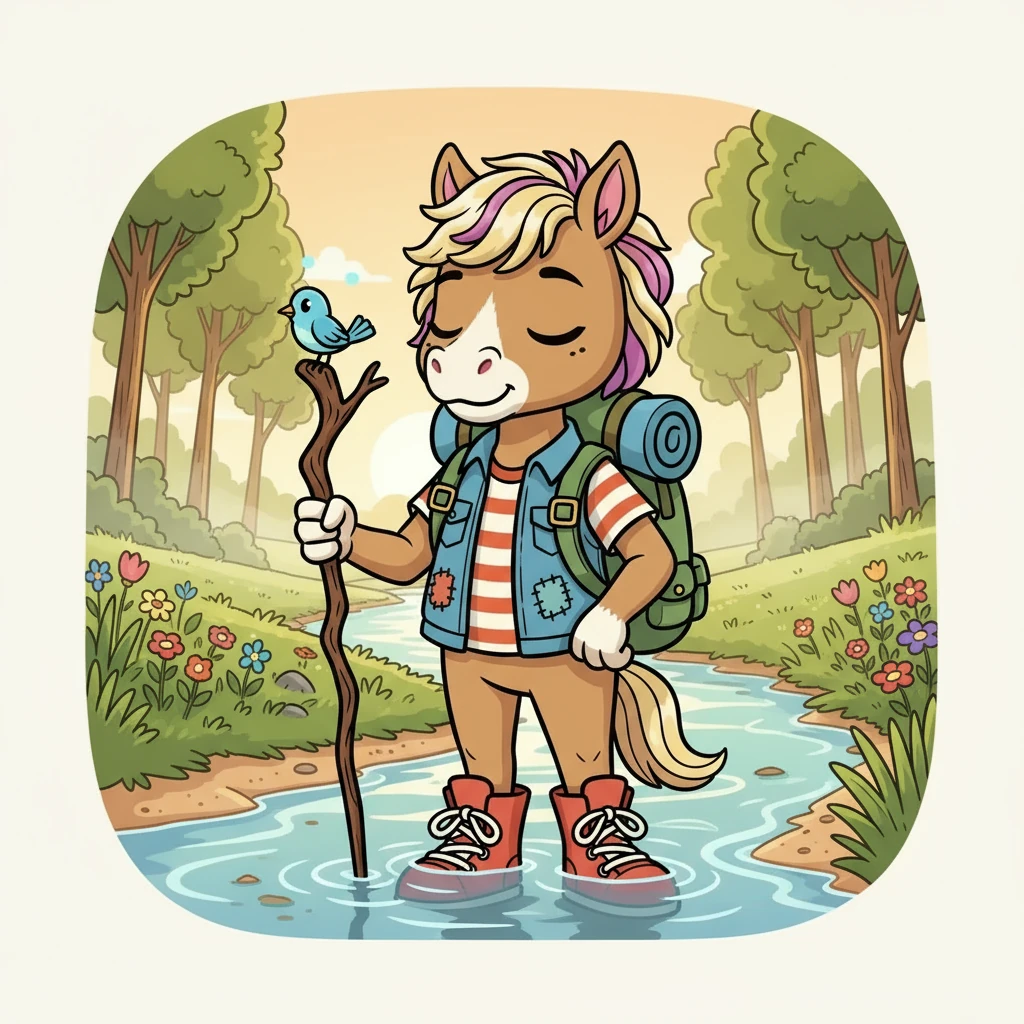 Taking a deep breath, Willow remembered the owl's words. She closed her eyes, picturing the green grass on the other side. Then, she slowly, carefully, stepped into the cool water, her hooves sinking slightly into the sandy riverbed.