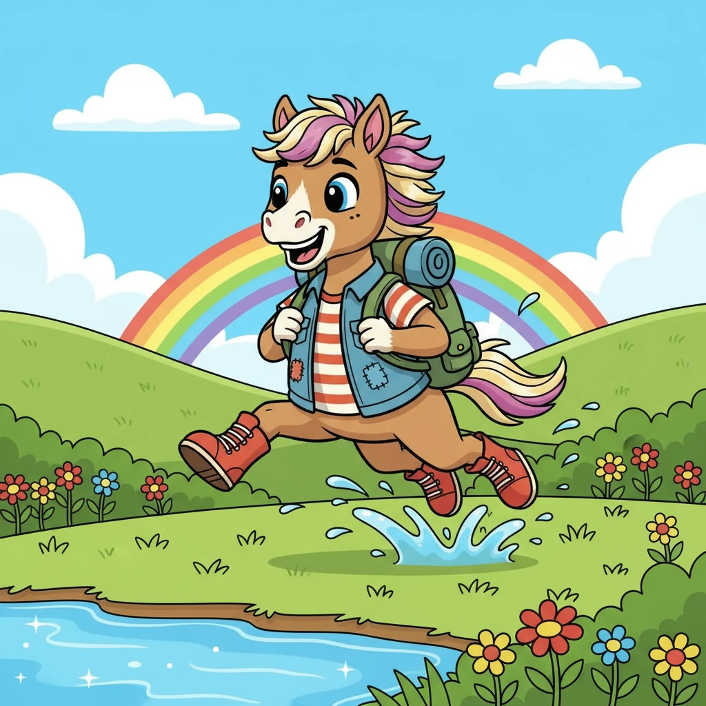 Finally, with a triumphant whinny, Willow reached the other side! She shook the water from her mane and galloped towards the lush green grass, feeling proud and exhilarated. The crossing had been difficult, but she had done it.