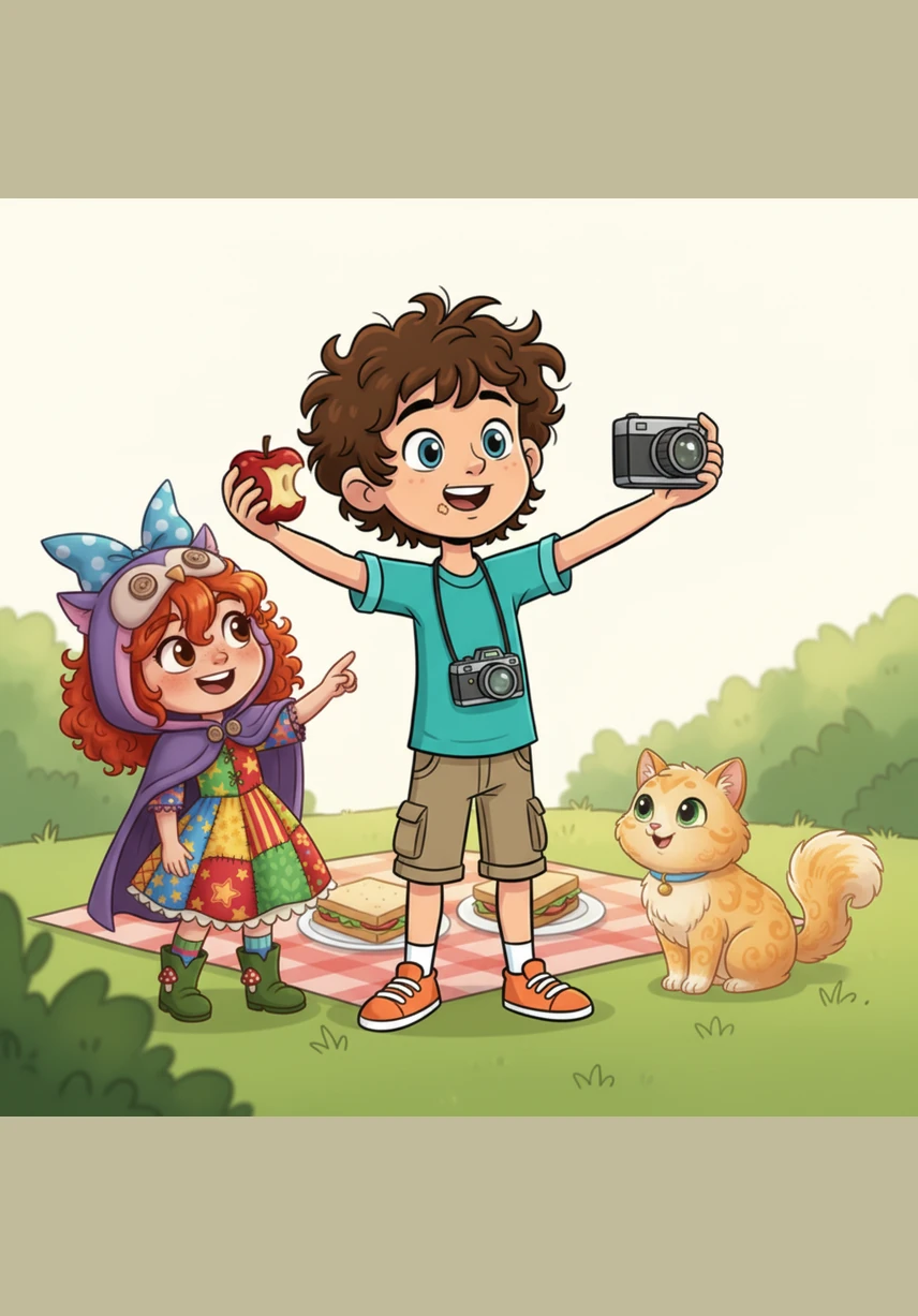 Leo takes a big bite of a juicy red apple and swallows it with a satisfied smile. Instead of saying 'I eated,' he laughs and says, 'I ate the apple!' and the camera captures the moment of the finished snack perfectly.