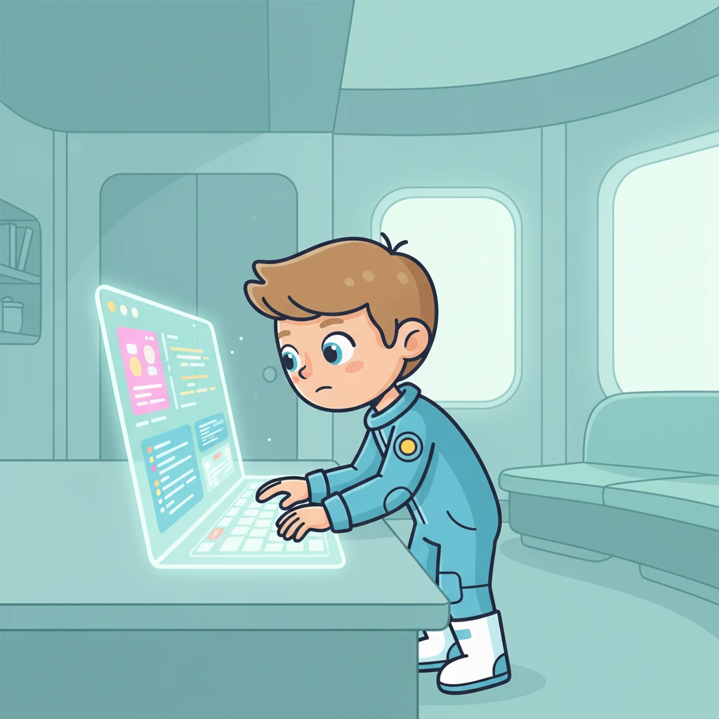 De retour chez lui, Eliot est penché sur son ordinateur à écran transparent, les doigts agiles sur le clavier. Il expérimente avec des lignes de code et des interfaces graphiques, son visage concentré mais confiant. Il est en train de créer son propre projet, une idée qui prend forme sous ses yeux.