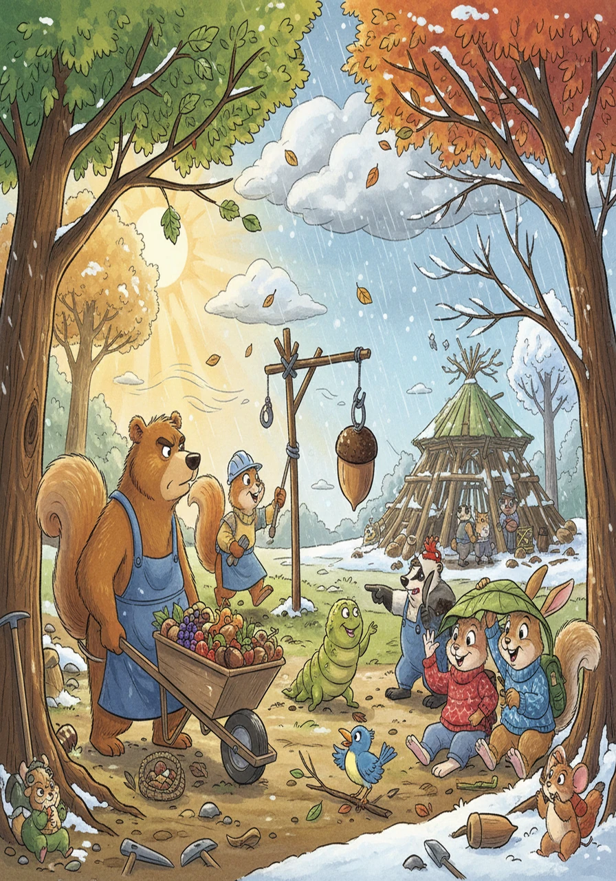 Days turned into weeks, and the forest creatures worked tirelessly. They faced challenges, from harsh weather to greedy grubs, but their determination never wavered. They encouraged each other, sharing stories and laughter.