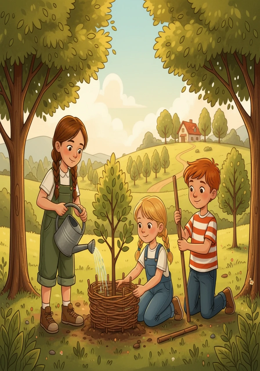 Hazel and her friends carefully tended to the young trees, watering them and protecting them from harm. They learned about the importance of patience and perseverance as they watched their hard work pay off.