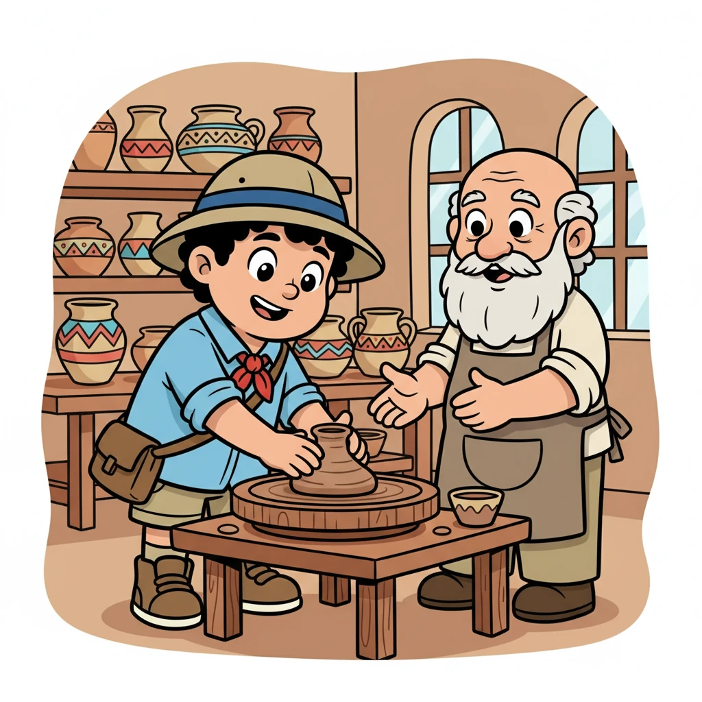 Müzede dolaşırken, eski bir çömlekçi atölyesine rastladılar. Burada, çömleklerin nasıl yapıldığını ve üzerlerine nasıl desenler çizildiğini öğrendiler. Efe, çömlekçiliğin inceliklerine hayran kaldı.