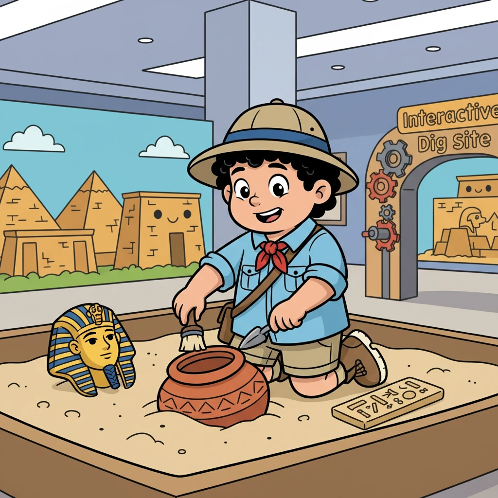 Müzedeki son durak, interaktif bir sergiydi. Burada, arkeologların kazı çalışmalarını simüle ettiler ve buldukları eserleri incelediler. Efe, bir arkeolog gibi hissetti.