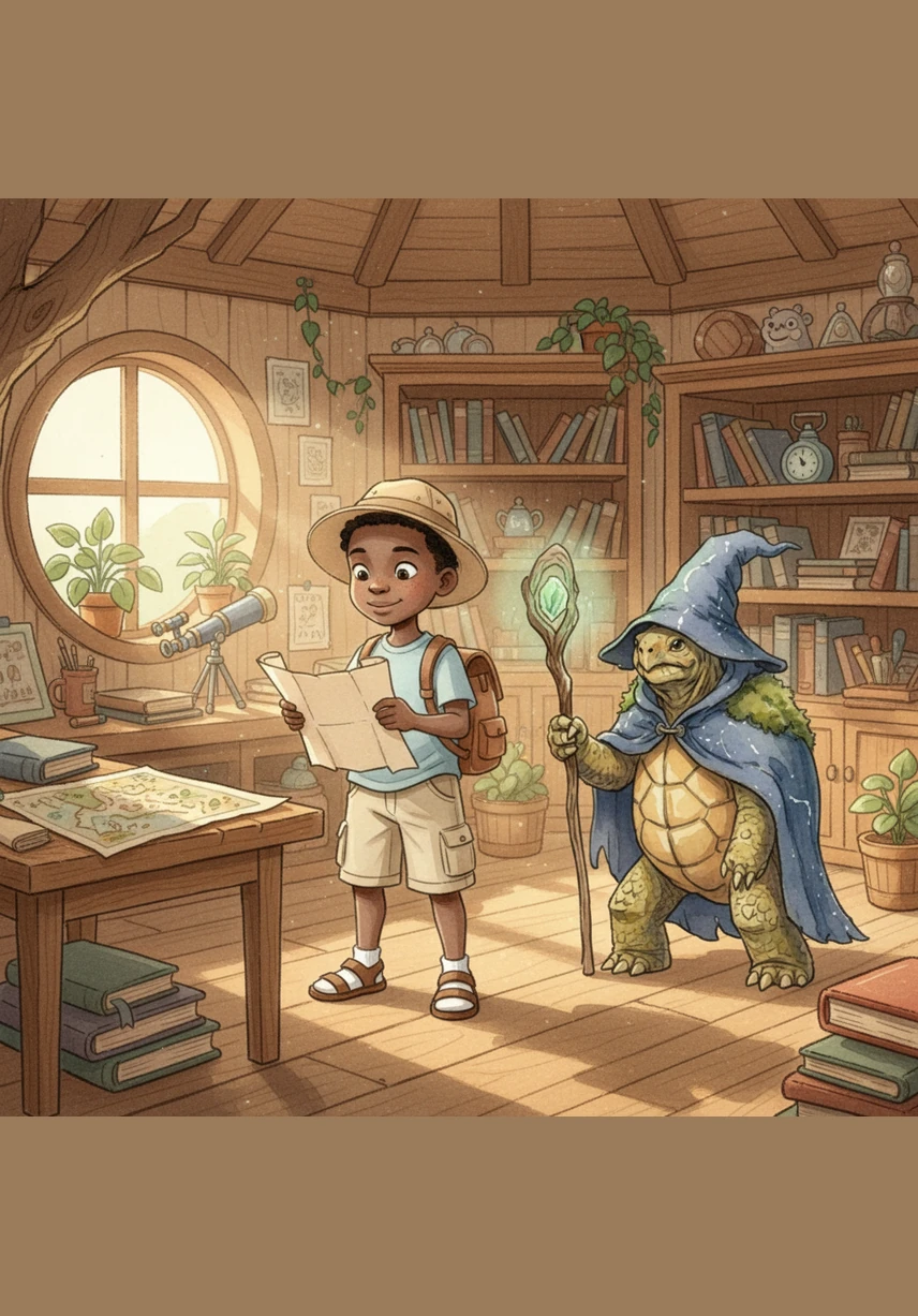 He puts on his favorite tan sun hat and tucks a shiny tin whistle into his pocket. The morning sun shines bright over the dusty trail that leads away from his small house.