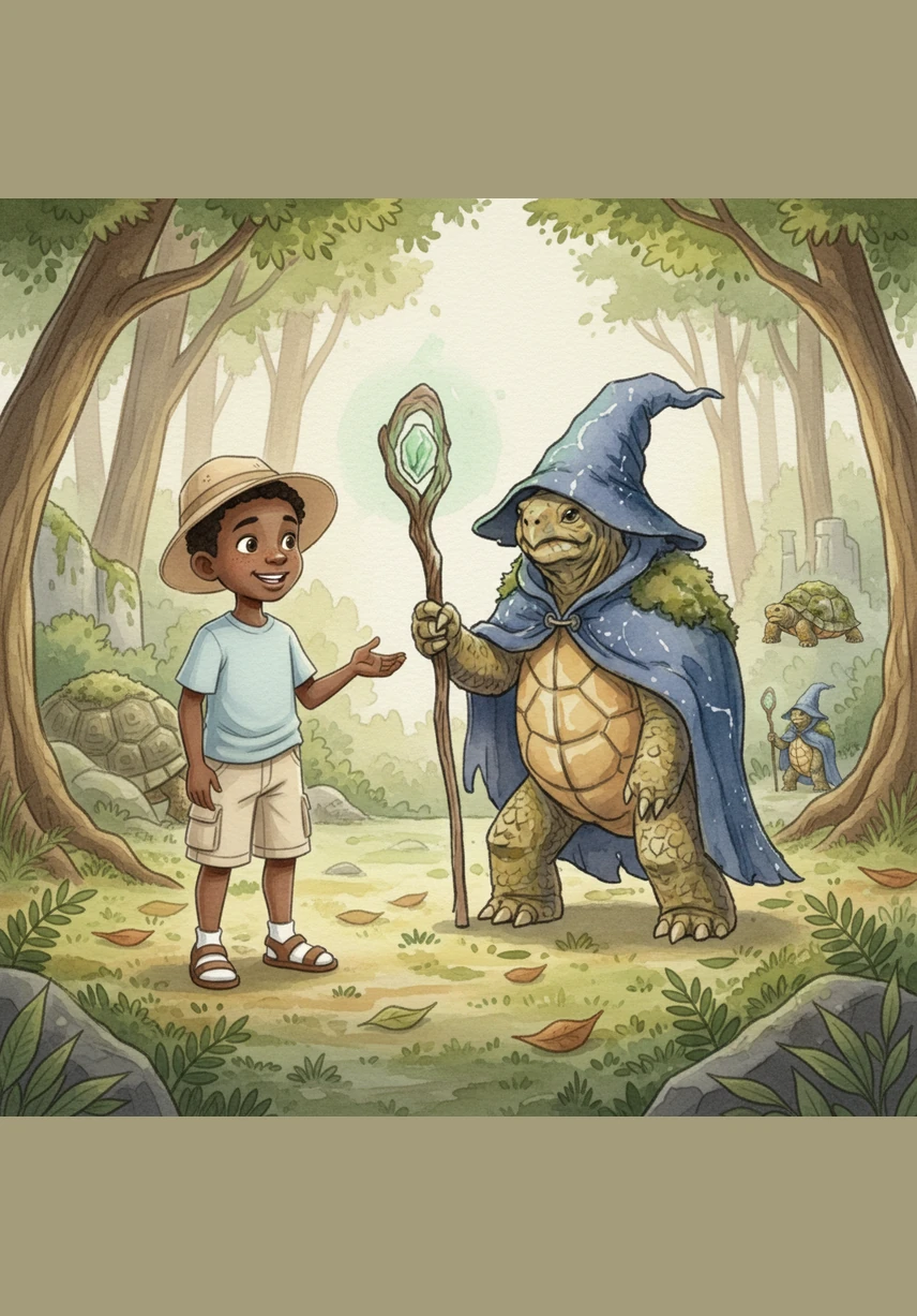 Near a tall tulip tree, Thabo meets Titus the tortoise, who is wearing a tiny red tie. Titus moves slowly but knows exactly which way the secret treasure trail goes.