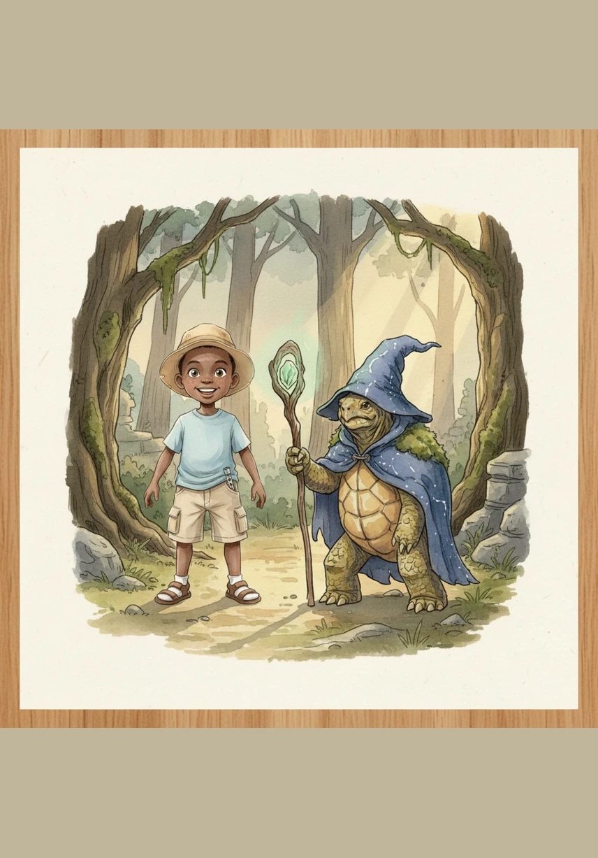 At the edge of the woods, they find a secret tunnel hidden beneath the thick roots of a giant thorn tree. Thabo turns on his bright torch to see the way through the dark.