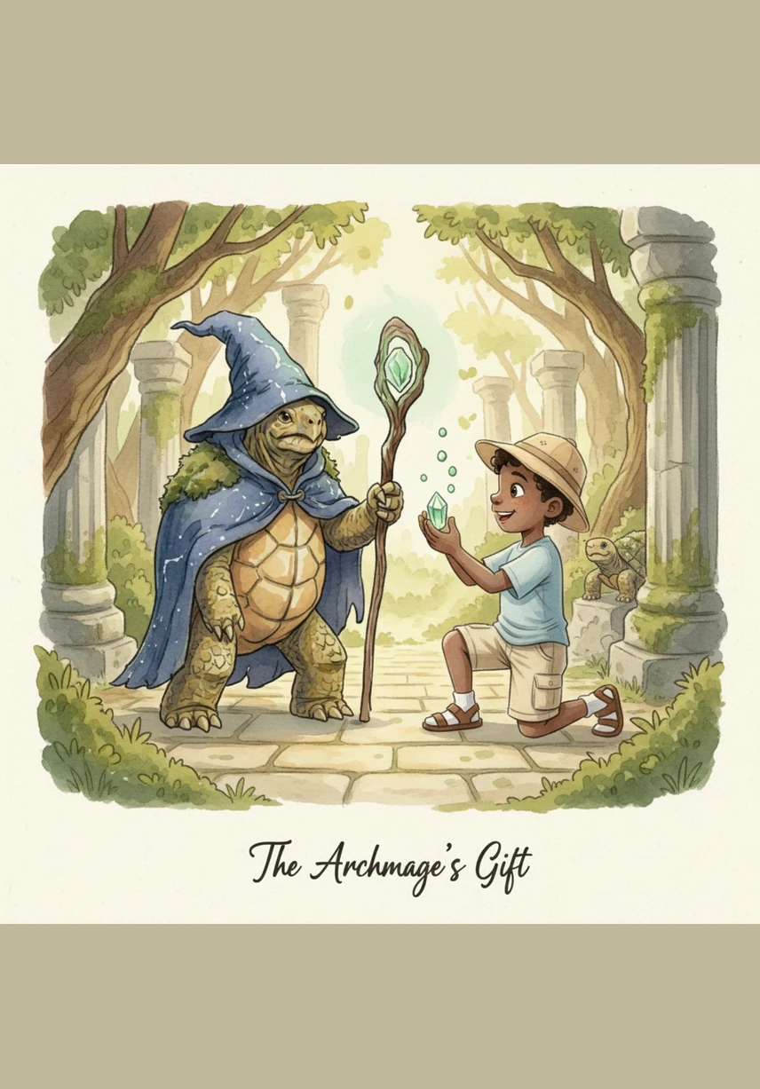 Thabo is so happy that he pulls out his tin whistle and plays a cheerful, high tune. Titus the tortoise taps his toes to the rhythm of the music inside the cave.