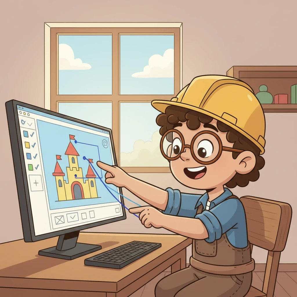 With a bright smile, Drike uses his special computer program called CAD. On the screen, lines and shapes come together, forming detailed pictures of mighty structures.
