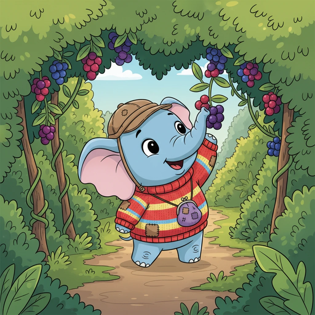 Inspired by his Mama's words, Pip started exploring on his own. He soon discovered a hidden path, too narrow for the bigger elephants, which led to a secret grove of the most delicious, sweet, juicy berries.