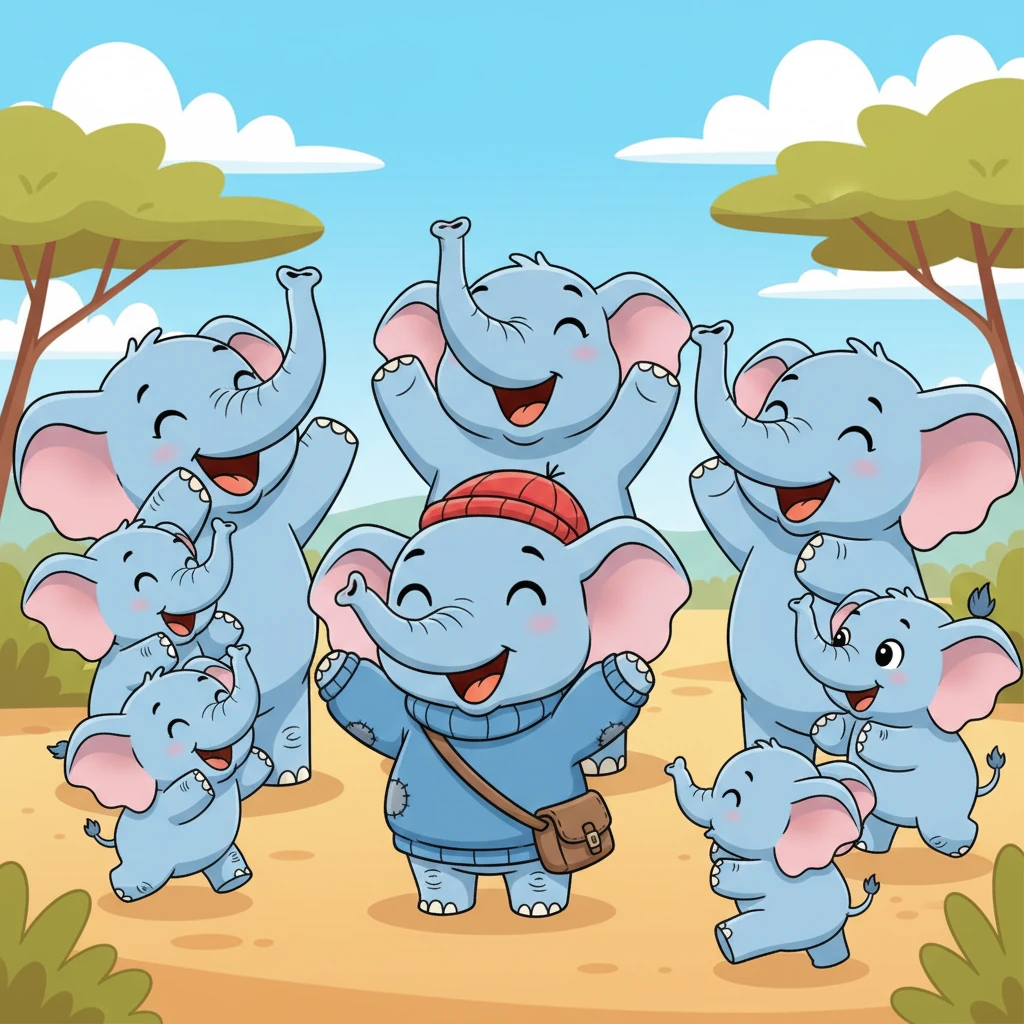 The other elephants, who had been watching, cheered loudly for Pip's bravery and kindness. They realized that even the smallest among them could do incredibly great things and be a hero.