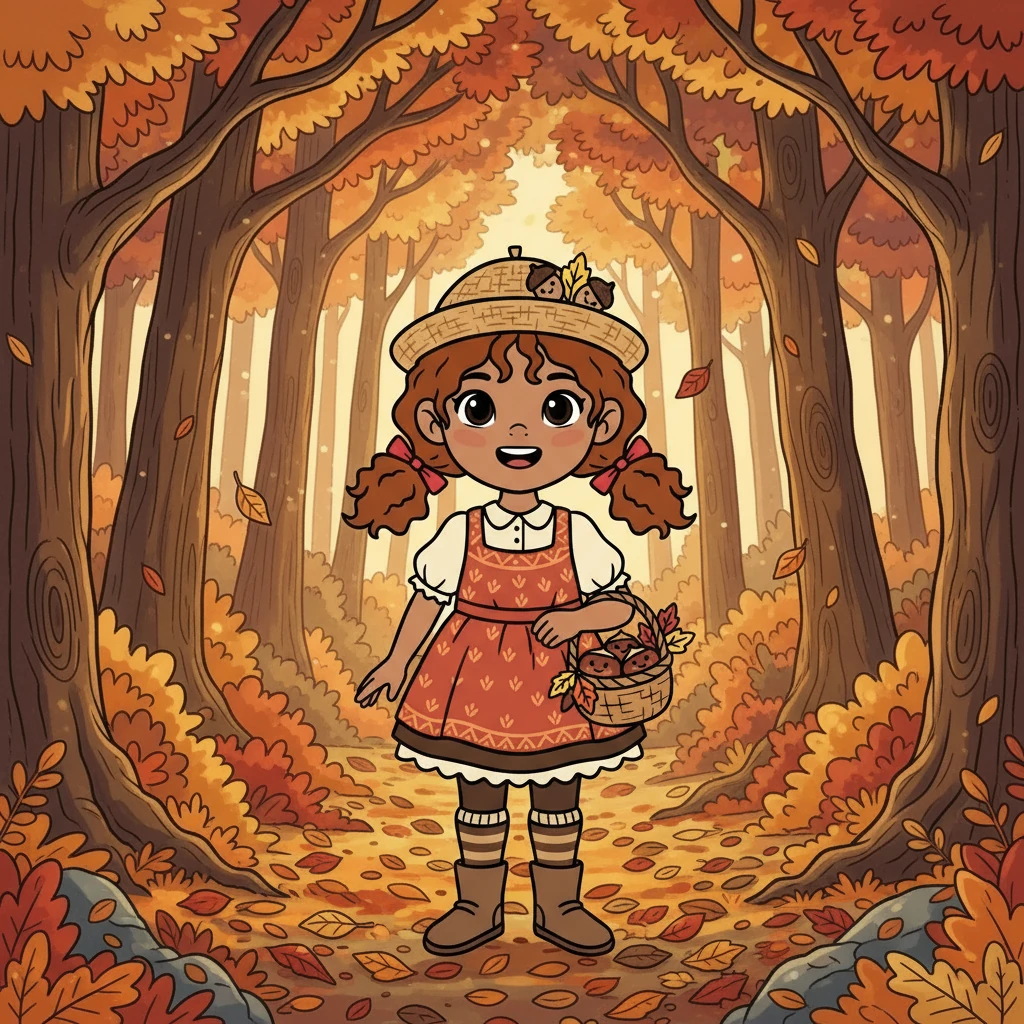 Un día, Castañita decidió explorar el bosque en busca de nuevos amigos. Caminó entre árboles altos y hojas crujientes, sintiendo la brisa fresca en su carita.  Estaba emocionada por la aventura.