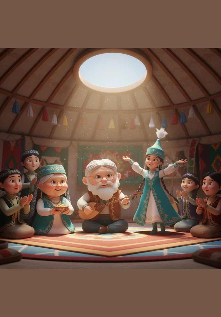 Барлық ауыл тұрғындары үлкен дастархан басына жиналып, дәмді тағамдардан ауыз тиді. Бұл бірлік пен татулықтың нағыз белгісі еді, айнала күлкі мен шаттыққа толды.