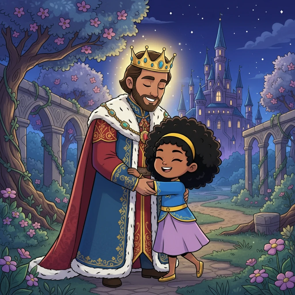 That night, Elara dreamed she was in a beautiful castle garden. A kind, regal figure, radiant and smiling, approached her. It was the King, who knew her name and called her his dear child. The King embraced her.