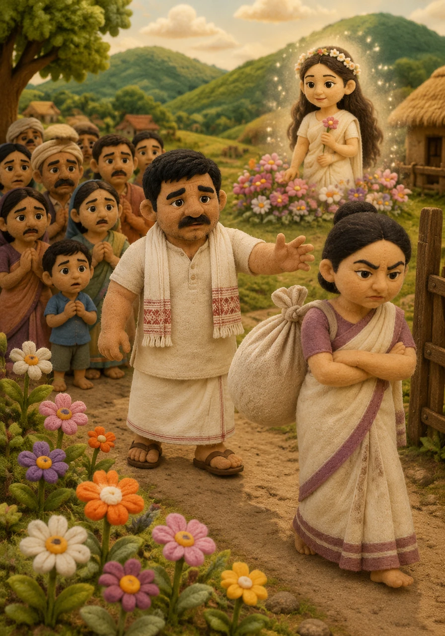 The stepmother’s cruelty was finally brought to light, and she was cast away from the village. Though Tajimola was gone, her story lived on in every flower that bloomed, reminding everyone that goodness and beauty can never truly be destroyed.