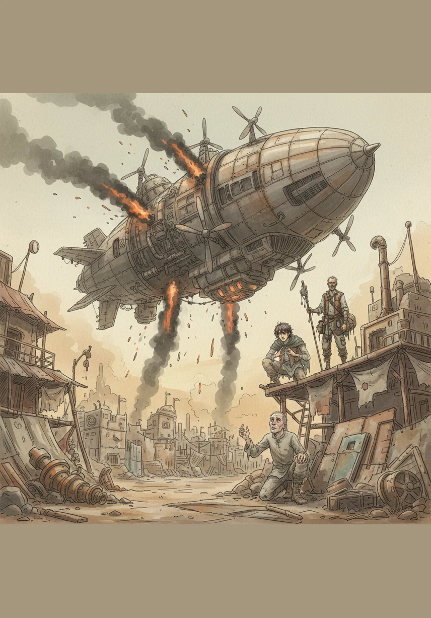 The engines roar to life with a blinding brilliance, turning the gray wasteland into a sea of pure white light as the ship begins to rise. Silas stands silhouetted against the glow, a small figure finally leaving the shadows behind to chase the distant stars.