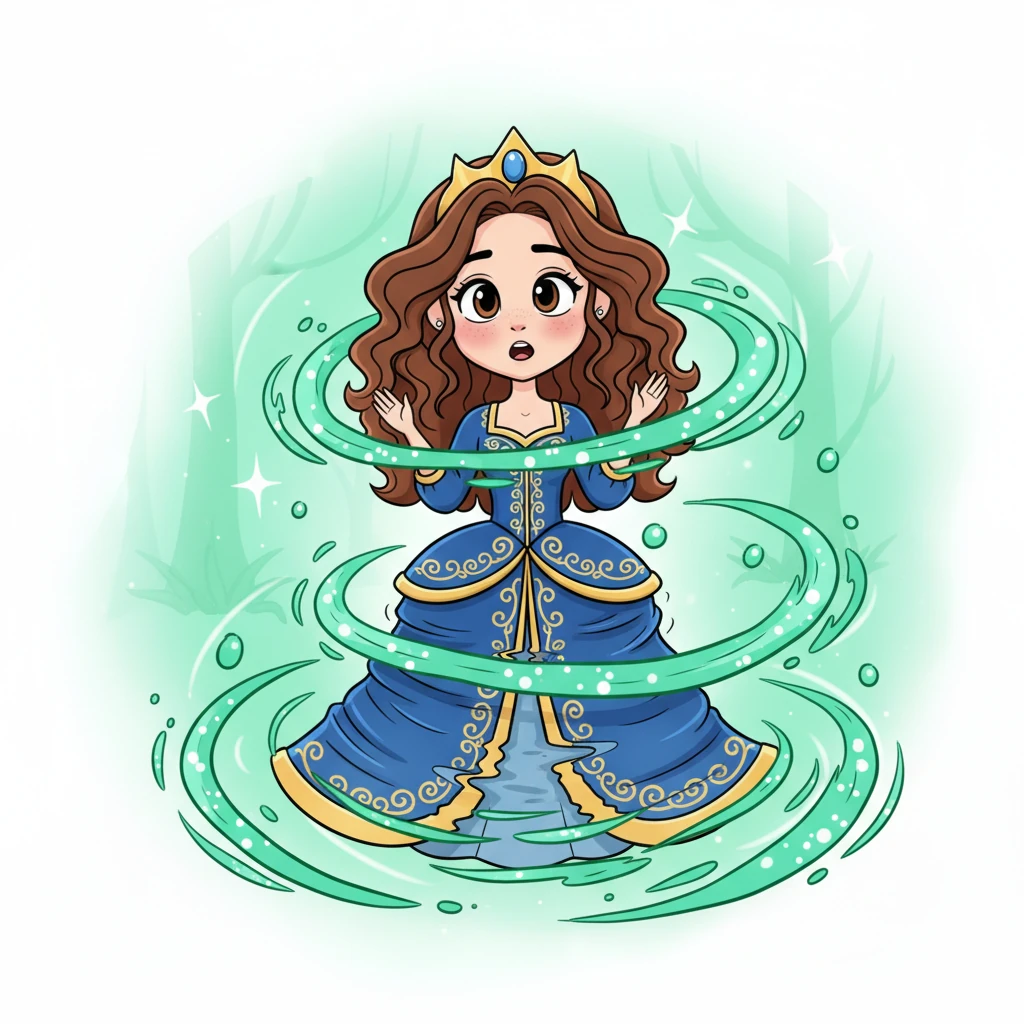 A swirl of shimmering, emerald green magic enveloped the princess. Her beautiful velvet dress seemed to shrink and melt, and her form began to wobble and compress in a dizzying flash of light.