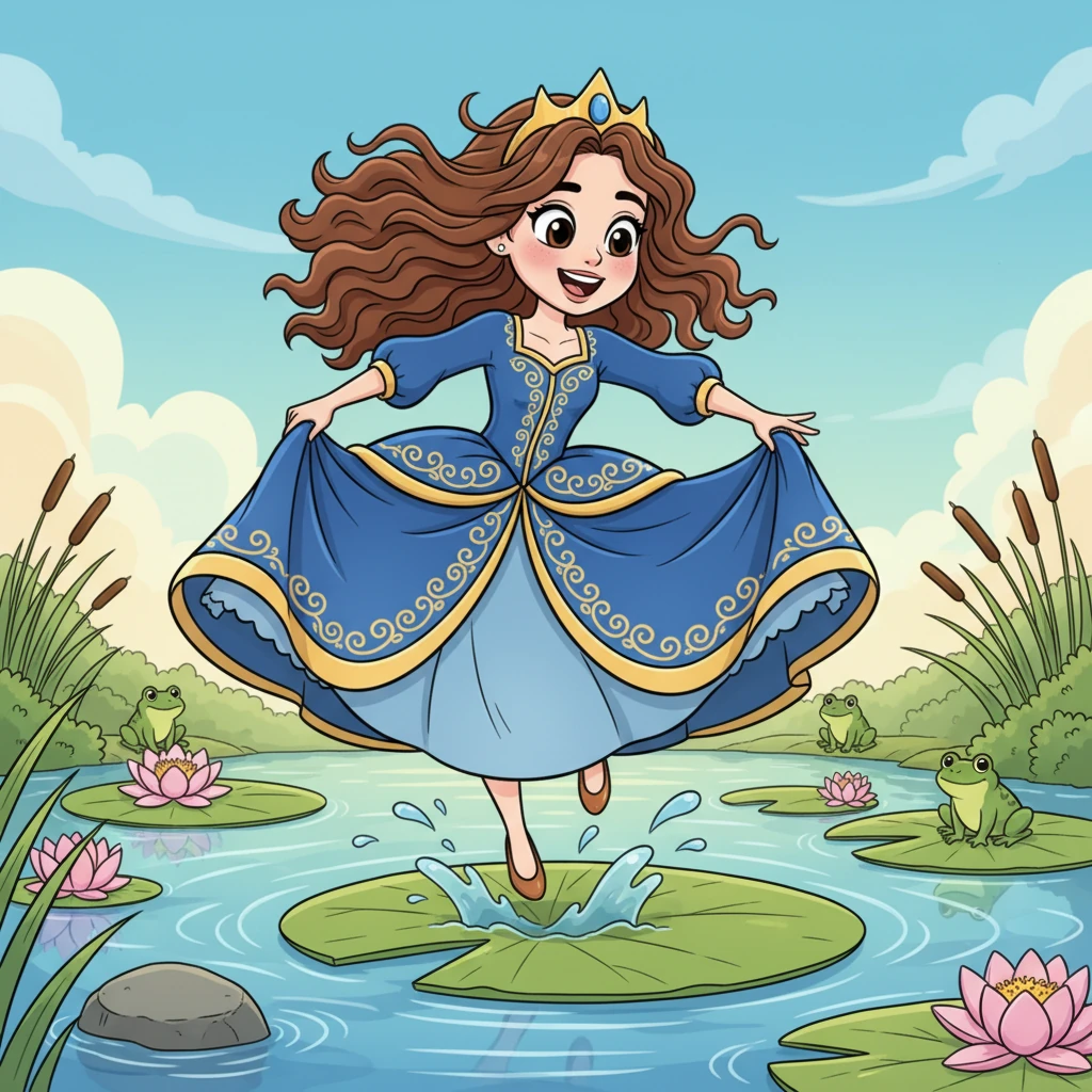 With a plucky little hop, the frog princess launched herself onto a lily pad, ready to discover the wonders of the pond. She knew this was just the beginning of a truly unexpected adventure!